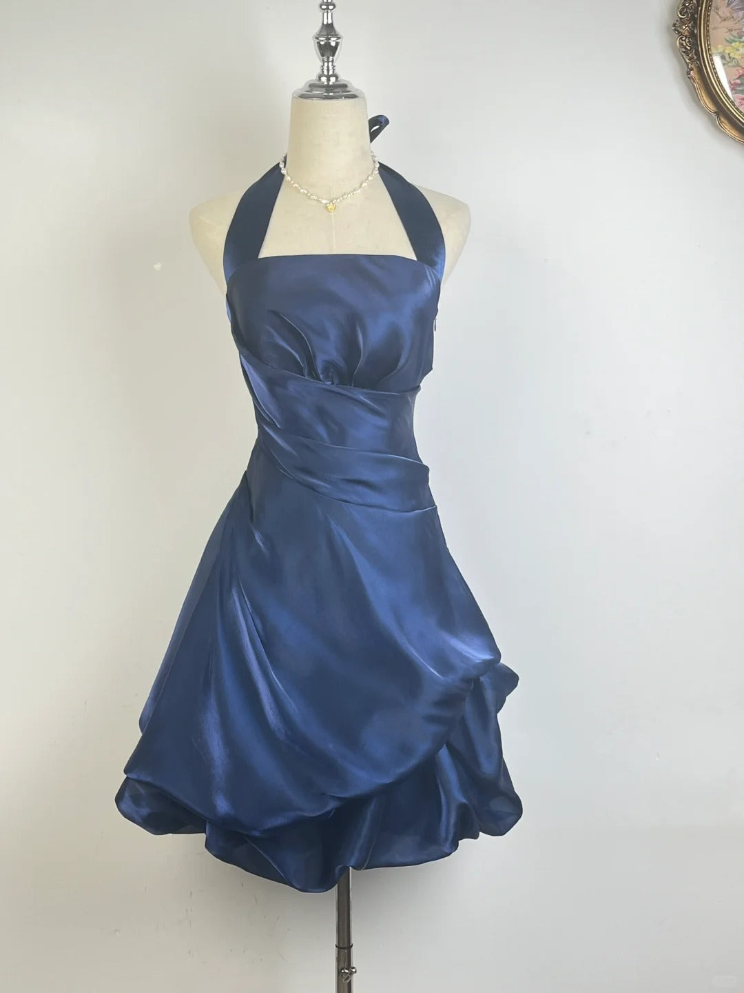 Vintage Dark Green Halter Neck Floral Mini Homecoming Dress P3359