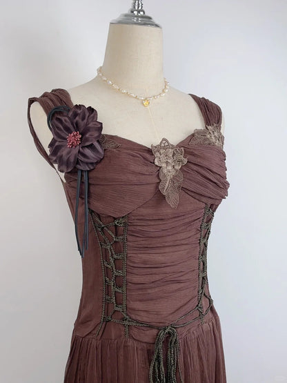 Vintage Brown 3D Flower Braided Homecoming Dress P3362 PreppyDress Vintage Brown 3D Flower Braided Homecoming Dress P3362 PreppyDress