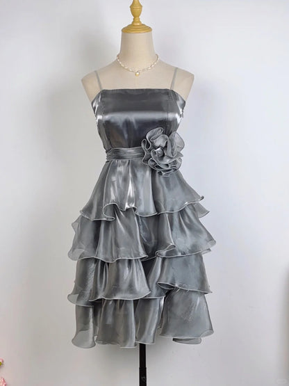 Vintage Laser Silber Träger Kuchen Rock Homecoming Kleid P3363