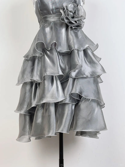 Vintage Laser Silber Träger Kuchen Rock Homecoming Kleid P3363