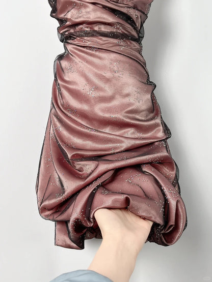 Heimkehrkleid aus schwarzem Tüll mit Neckholder in Retro-Milchkaffee-Farbe P3364