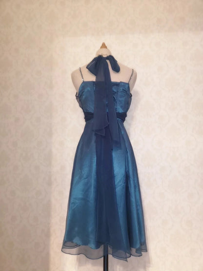 Classic Navy Halter Neck Shimmering Satin Homecoming Dress P3369 PreppyDress Classic Navy Halter Neck Shimmering Satin Homecoming Dress P3369 PreppyDress