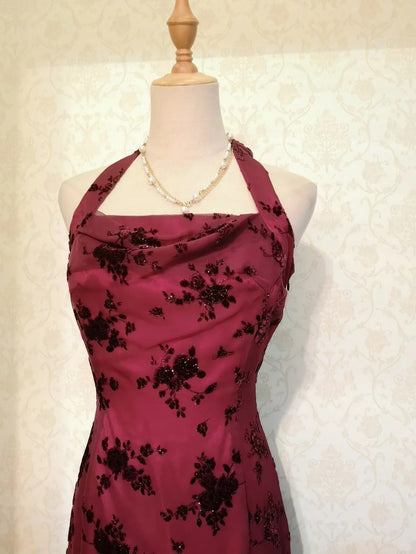Vintage Chic Neckholder Abendkleid aus Chiffon mit Perlen P3370