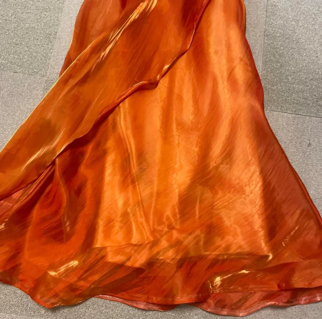 Beautiful Orange Shoulder Strap Laser 3D Flower Mermaid Prom Dress P3372
