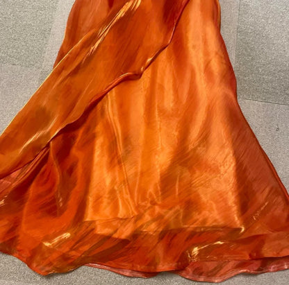 Wunderschönes orangefarbenes trägerloses Meerjungfrauen-Ballkleid mit 3D-Laserblumen P3372