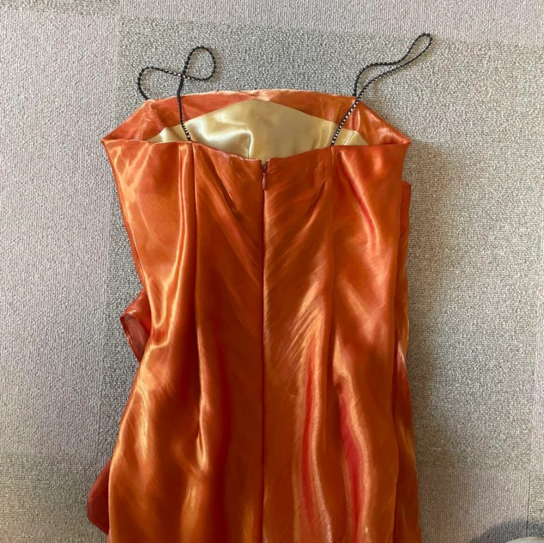 Beautiful Orange Shoulder Strap Laser 3D Flower Mermaid Prom Dress P3372