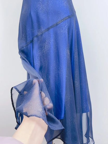 Elegantes, sternenblaues, rundhalsiges, glitzerndes Ballkleid P3373
