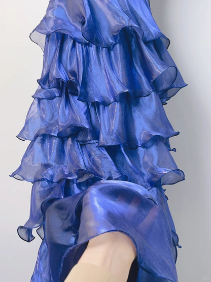 Niedlicher Königsblauer Kuchenrock A-Linie Langes Ballkleid P3375