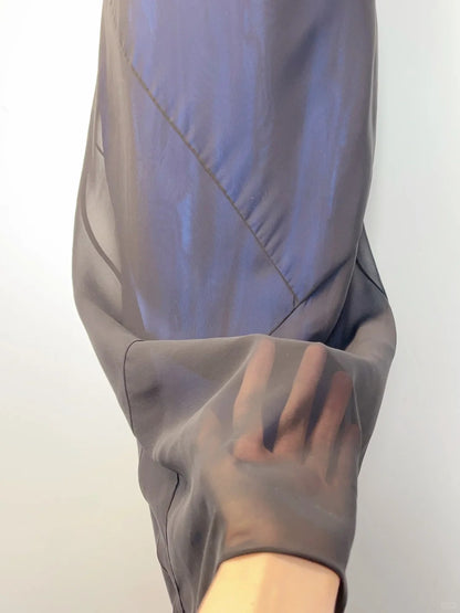 Elegantes und sanftes blau-schwarzes, ärmelloses, langes Ballkleid mit Rundhalsausschnitt P3376