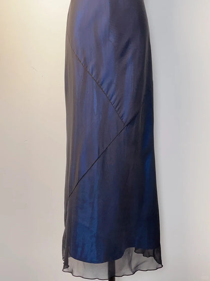Elegantes und sanftes blau-schwarzes, ärmelloses, langes Ballkleid mit Rundhalsausschnitt P3376