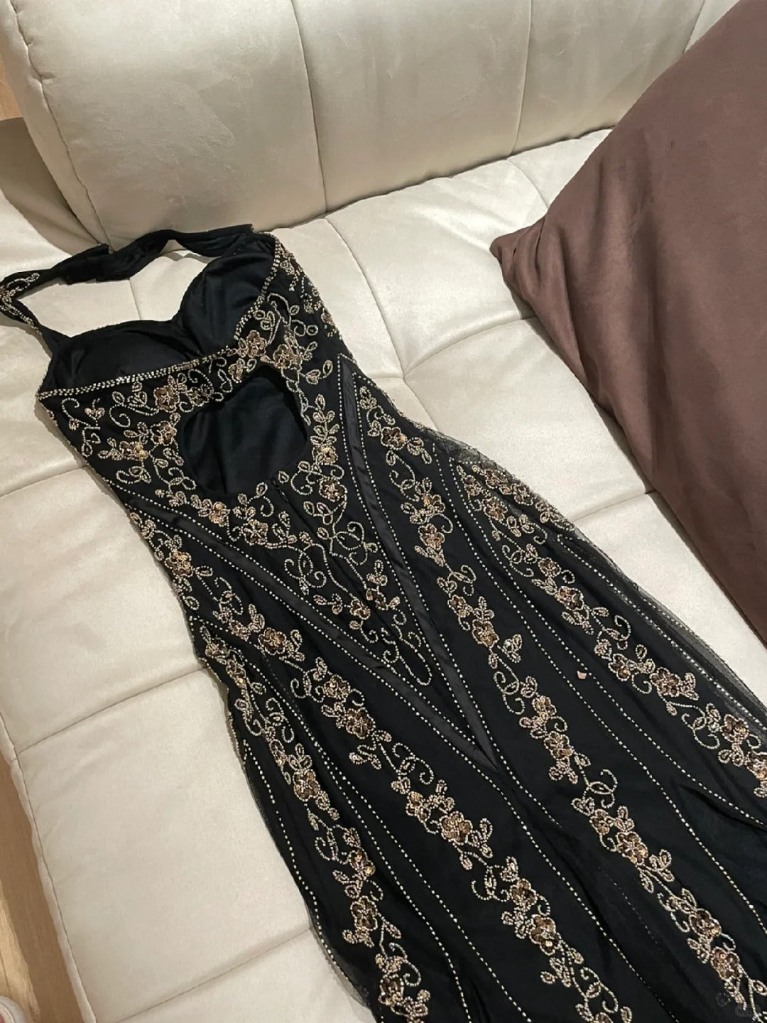 Sexy And Beautiful Black Halter Neck Mermaid Beaded Sequined Long Prom Dress P3384