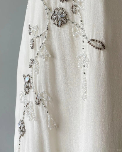 Elegantes, weißes Halterhals-Chiffon-Abendkleid mit Perlen P3398