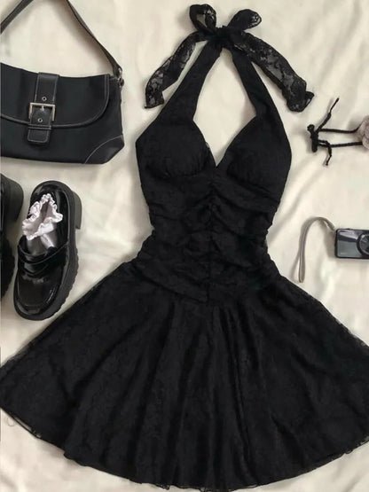 Cute Black Halter Neck Lace Mini Homecoming Dress P3403 - AS PHOTO / US2 Cute Black Halter Neck Lace Mini Homecoming Dress P3403 - AS PHOTO / US2