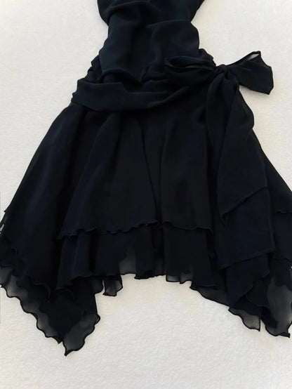 Cute Black Chiffon Strap Mini Homecoming Dress P3405  PreppyDress