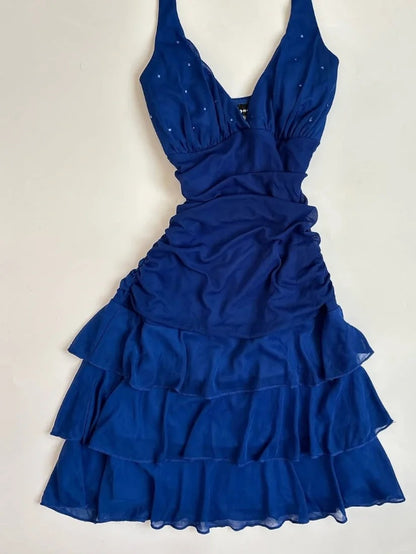 Elegant Royal Blue Halter Neck Chiffon Mini Homecoming Dress P3406 –  PreppyDress