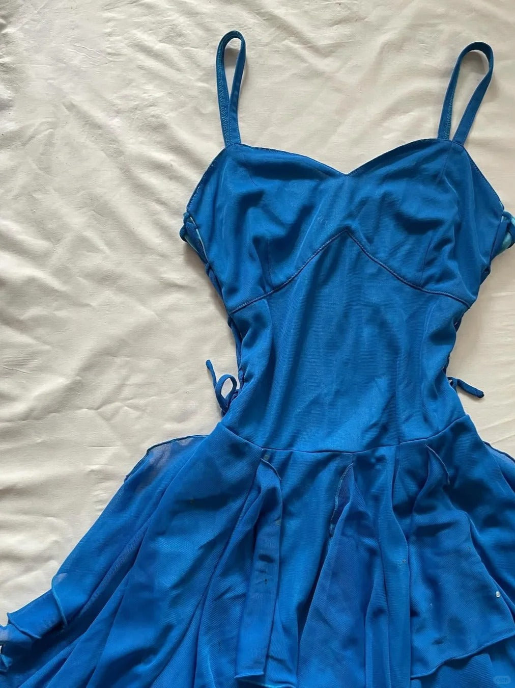Lovely Royal Blue Chiffon Ruffle Spaghetti Strap Homecoming Dress P3417