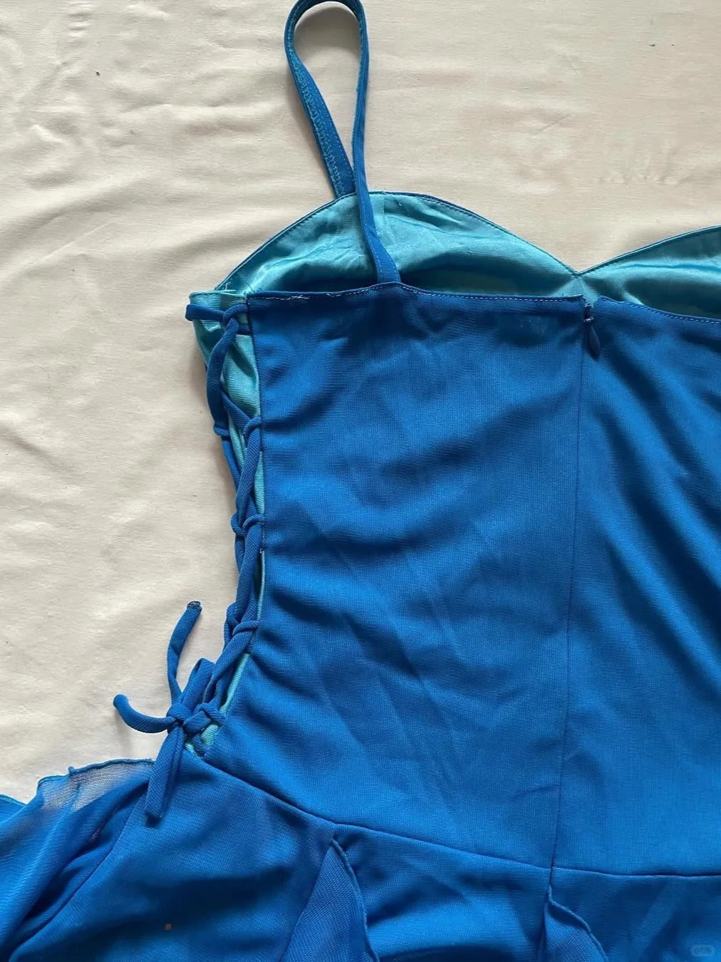 Lovely Royal Blue Chiffon Ruffle Spaghetti Strap Homecoming Dress P3417