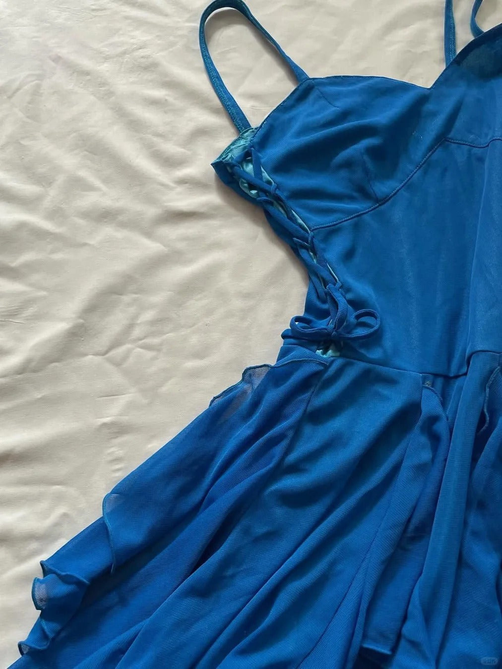 Lovely Royal Blue Chiffon Ruffle Spaghetti Strap Homecoming Dress P3417