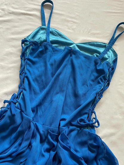 Liebliches königsblaues Chiffon-Rüschen-Spaghettiträger-Heimkehrkleid P3417