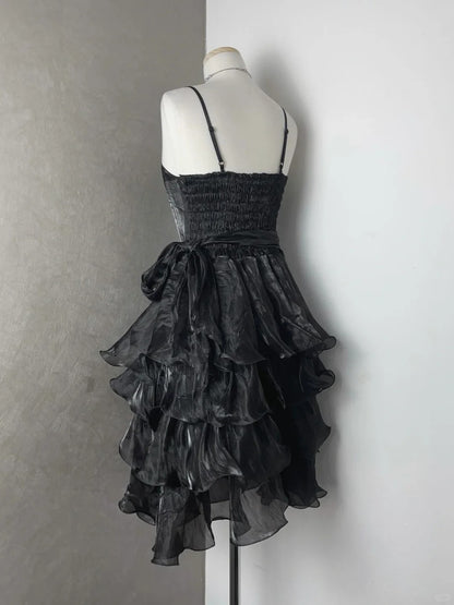 Chic Black Laser Spaghetti Strap Cake Skirt Homecoming Dress P3418   PreppyDress