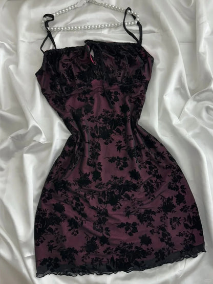 Vintage Lila-Schwarz Spitze Träger Minikleid für Homecoming P3419