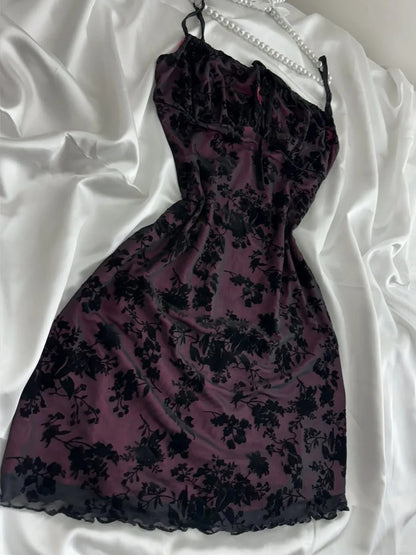 Vintage Lila-Schwarz Spitze Träger Minikleid für Homecoming P3419