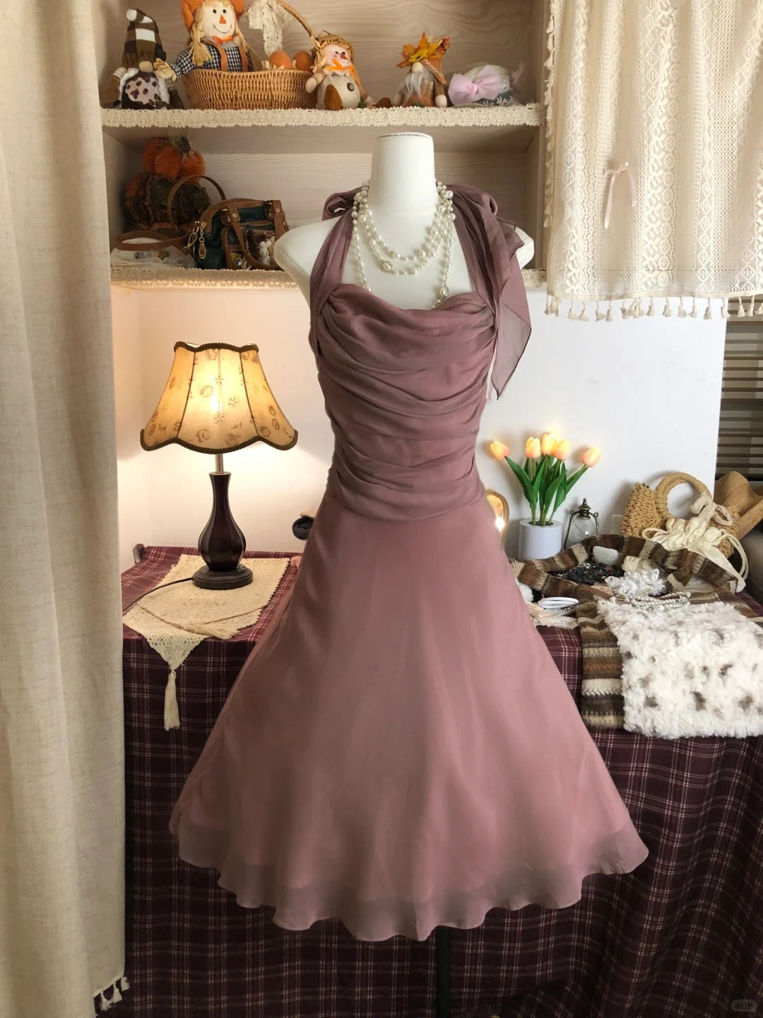Elegant Brown Halter Sleeveless Chiffon Homecoming Dress P3422