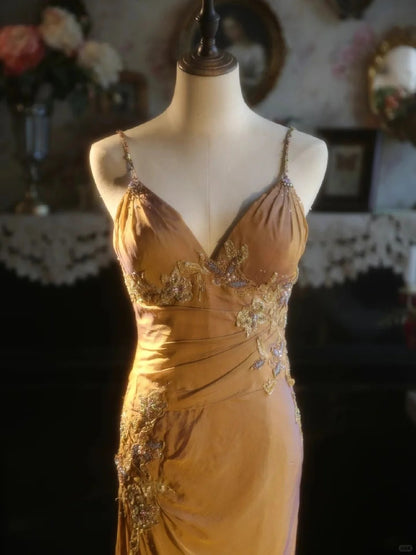 Schönes Meerjungfrau Spaghettiträger Perlen Langes Ballkleid P3425