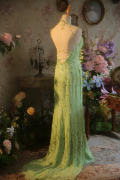 Fresh Green Chiffon Beaded Backless Mermaid Long Prom Dress P3431 –  PreppyDress