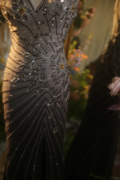 Elegant Gradient Gray Halter Neck Beaded Mermaid Prom Dress P3433 –  PreppyDress