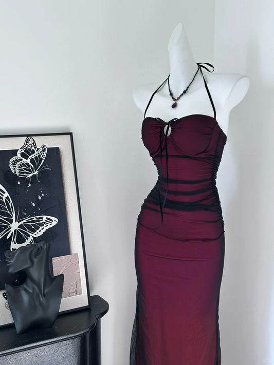 Sexy Burgundy Black Tulle Simple Mermaid Long Prom Dress P3435