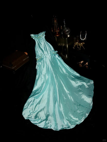 Elegant Mint Green Satin Beaded Strapless Long Prom Dress P3444   PreppyDress