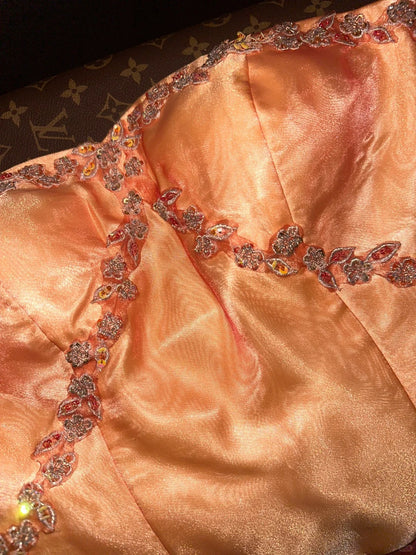 Wunderschönes orangefarbenes Tube-Top Puffy Prinzessin langes Ballkleid P3455