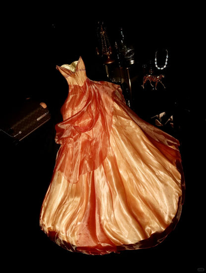 open lace back dress Beautiful Orange Tube Top Puffy Princess Long Prom Dress P3455