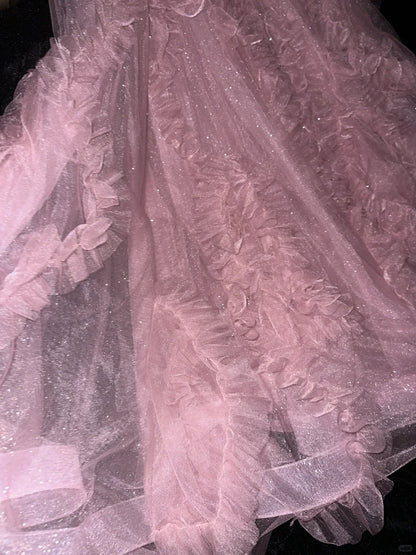 strapless open back dress Cute Pink Spaghetti Strap Glitter Tulle Herringbone Puffy Prom Dress P –  PreppyDress