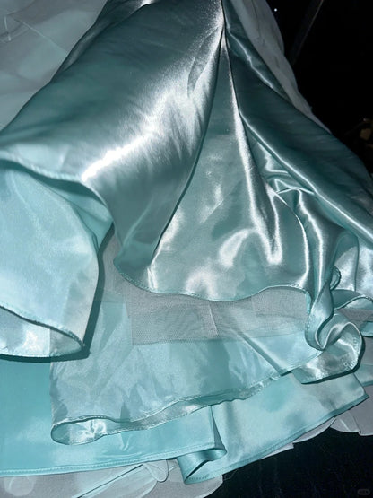 Elegantes und schlichtes, blaues Satin-Chiffon-Ballkleid in A-Linie mit Herzausschnitt P3457