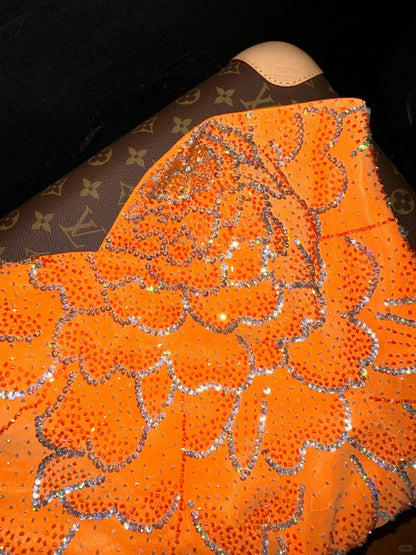 Sexy orangefarbenes Meerjungfrauen-Abendkleid mit Schatz-Ausschnitt, Perlen und Pailletten P3458