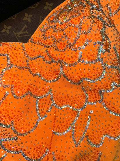 Sexy orangefarbenes Meerjungfrauen-Abendkleid mit Schatz-Ausschnitt, Perlen und Pailletten P3458