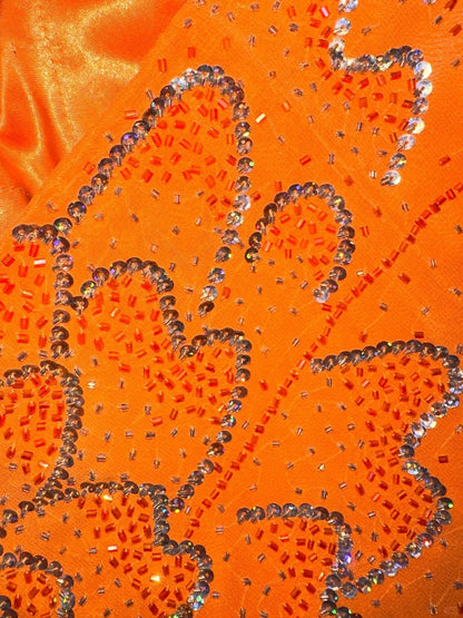 Sexy orangefarbenes Meerjungfrauen-Abendkleid mit Schatz-Ausschnitt, Perlen und Pailletten P3458