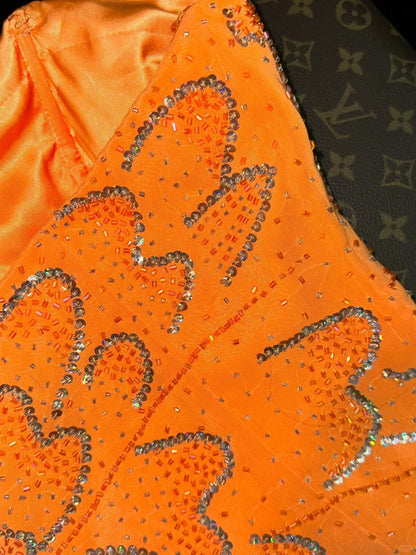 Sexy orangefarbenes Meerjungfrauen-Abendkleid mit Schatz-Ausschnitt, Perlen und Pailletten P3458