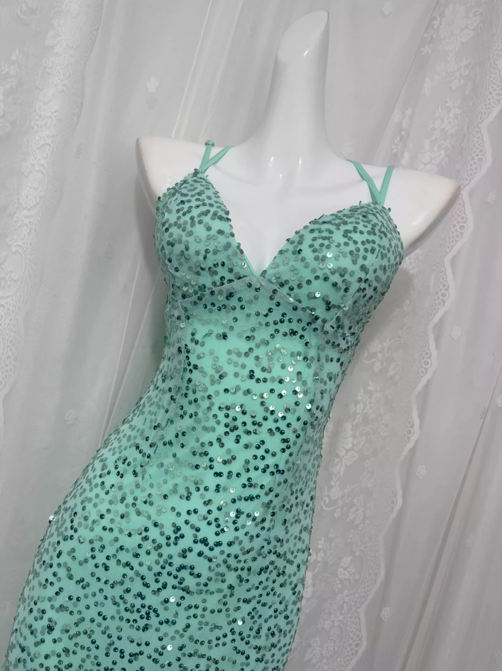 Sexy Sequined Strapless Mesh Mermaid Prom Dress P3460