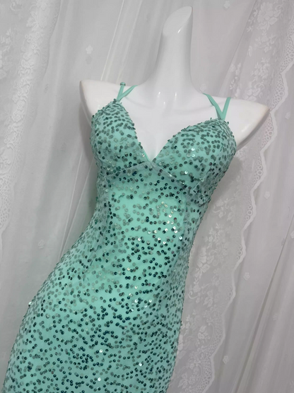 Sexy Pailletten Neckholder Netz Meerjungfrau Ballkleid P3460