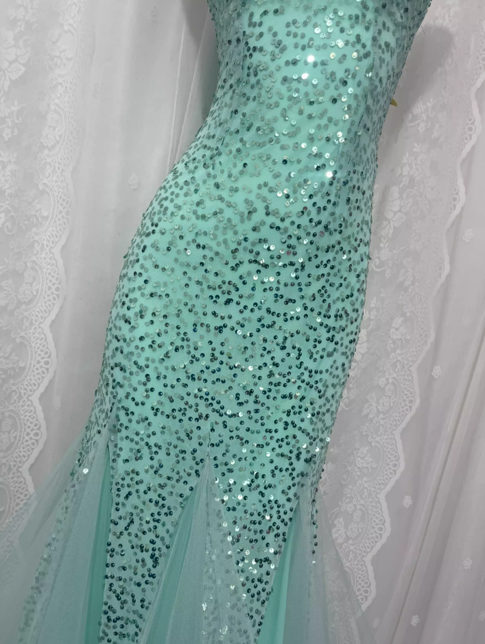Sexy Sequined Strapless Mesh Mermaid Prom Dress P3460