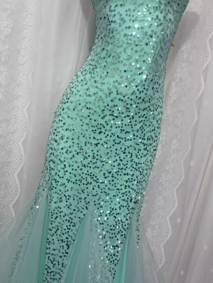 Sexy Pailletten Neckholder Netz Meerjungfrau Ballkleid P3460
