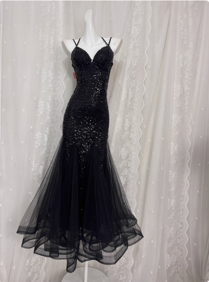 Sexy Pailletten Neckholder Netz Meerjungfrau Ballkleid P3460