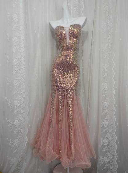 Sexy Pailletten Neckholder Netz Meerjungfrau Ballkleid P3460