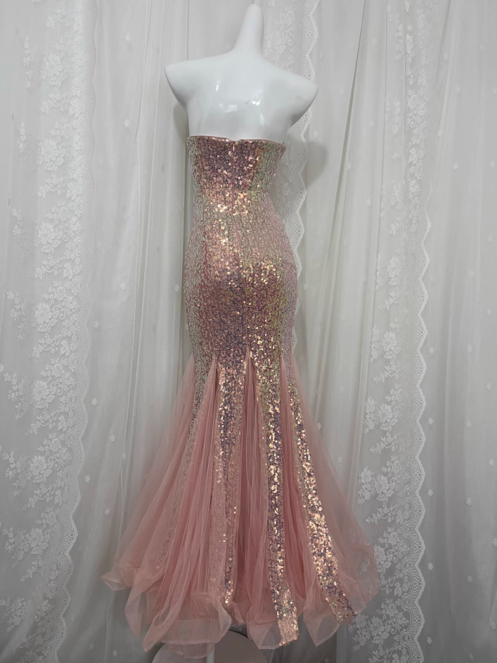 Sexy Sequined Strapless Mesh Mermaid Prom Dress P3460