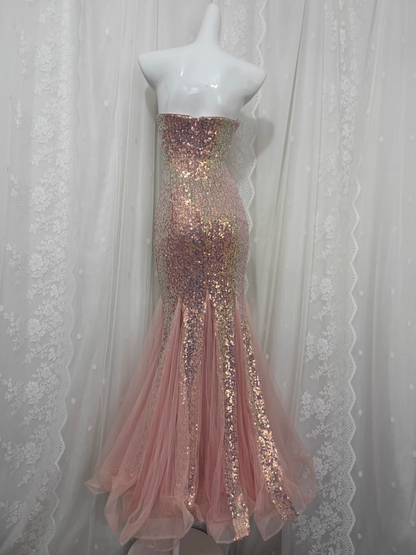 Sexy Pailletten Neckholder Netz Meerjungfrau Ballkleid P3460