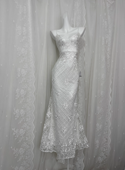 Pretty Mermaid White Embroidered Strapless Mermaid Prom Dress P3461