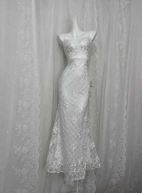 Pretty Mermaid White Embroidered Strapless Mermaid Prom Dress P3461